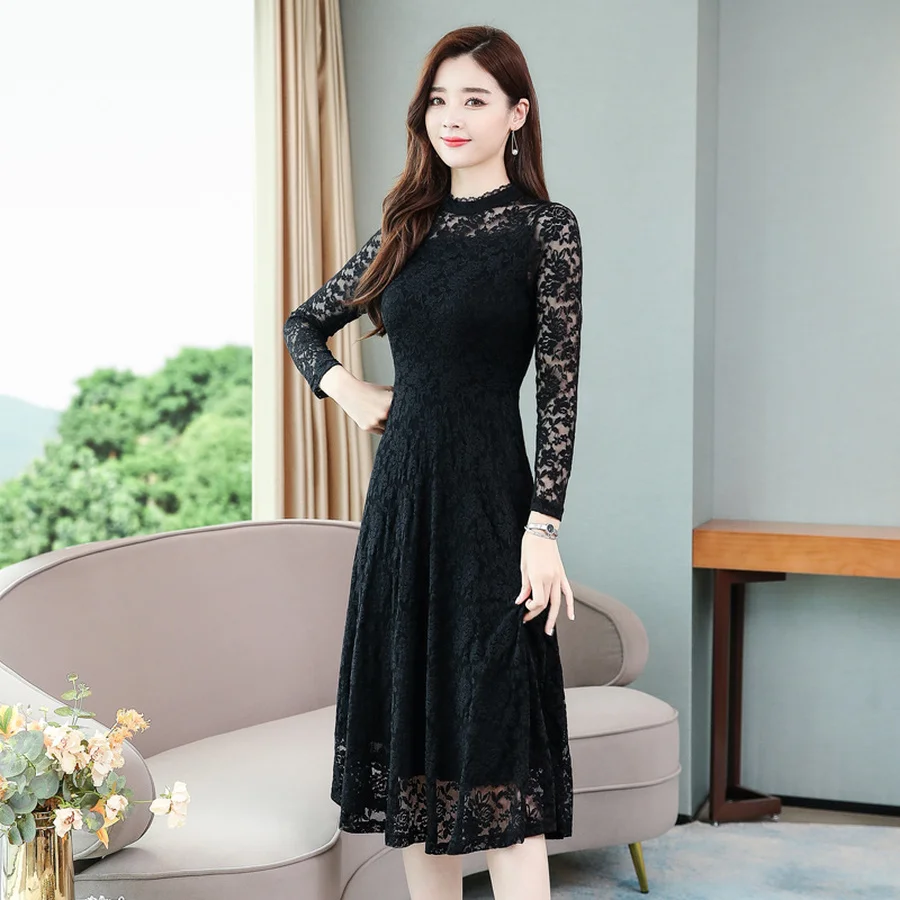 2020 винтажные Красные кружевные женские миди платья осень зима 4XL размера плюс