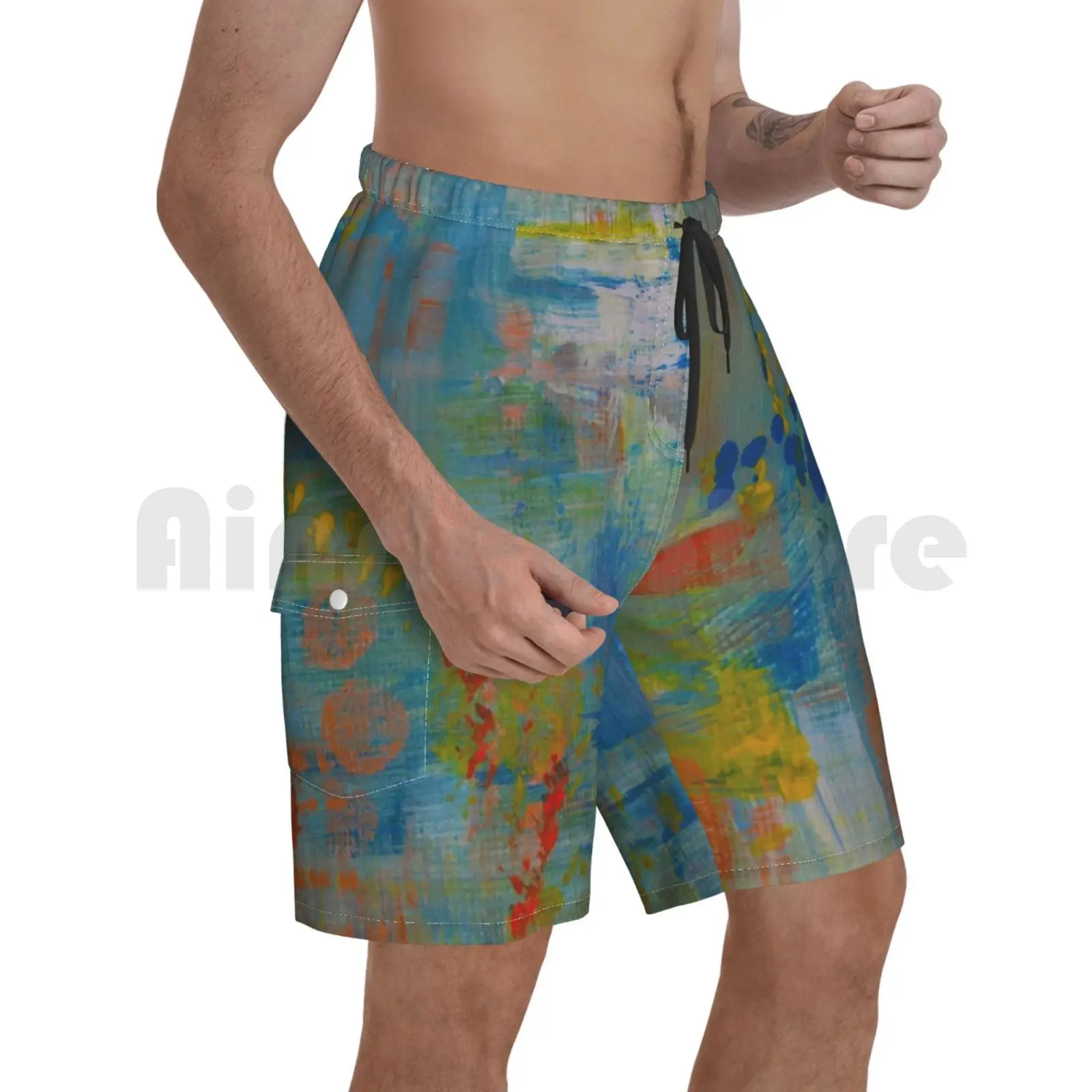 

Teal Abstract Wall Art , Contemporary Home Decor Beach Shorts Men Beach Pants Swimwear Teal Abstract Art Teal Teal
