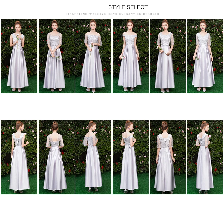 Серое подростковое элегантное платье подружки невесты с круглым вырезом на