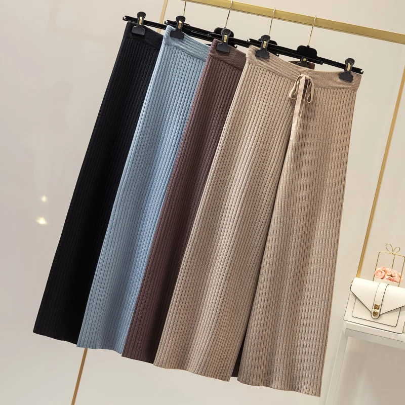 Осенне-зимние трикотажные брюки женские элегантные утепленные свитер-брюки в