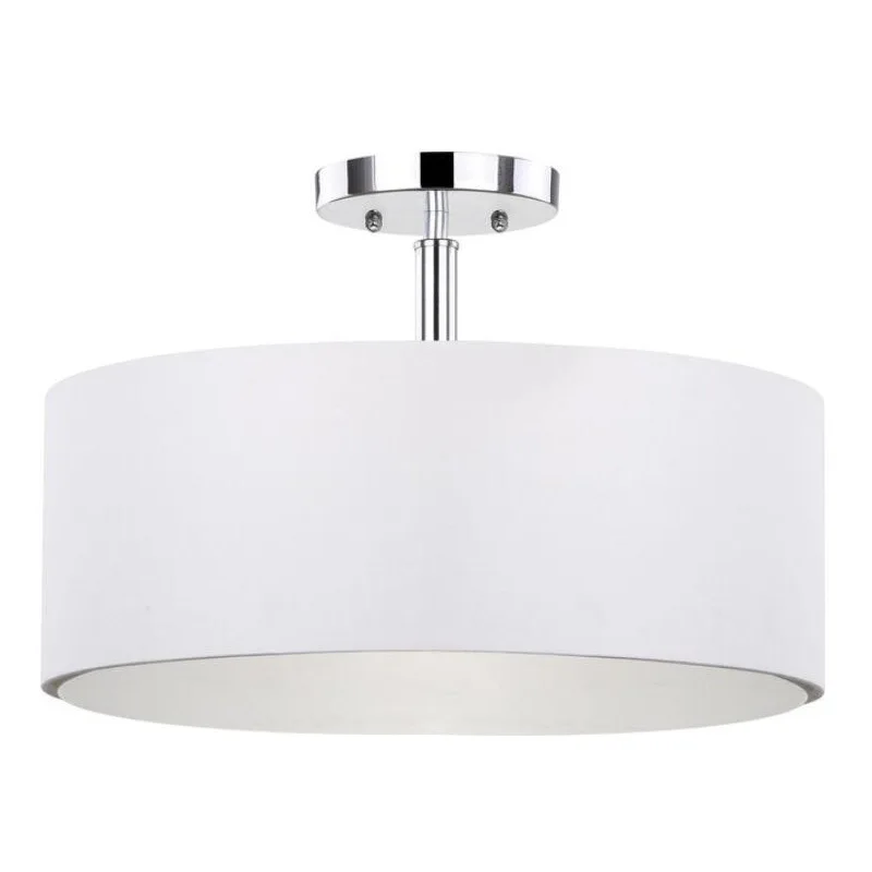 

3-Light Semi Flush Mount Contemporary Bronze Finished Ceiling Light with White Linen Fabric Shade