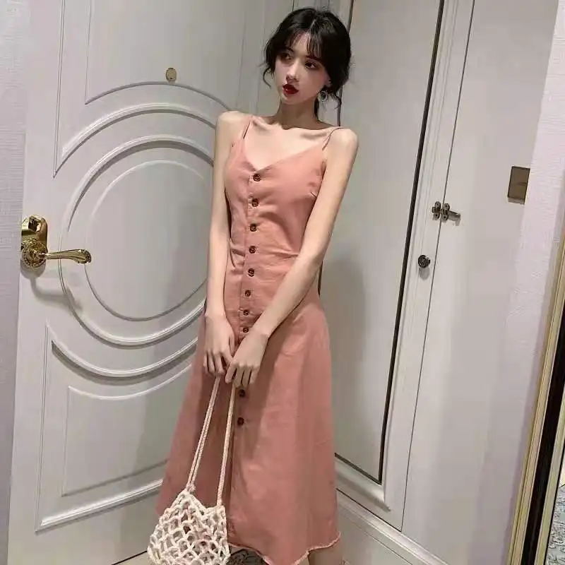 

Robe Women's Dress Kawaii Summer 2021 Vintage Clothes Fashion Maxi Black Long Plus Size Tunics Pink Strap Vests Elegant Dresses