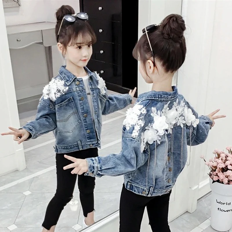 

EACHIN/весенне-осенняя джинсовая куртка для девочек; Модная верхняя одежда с бахромой для детей; Однотонное джинсовое пальто для девочек; Повседневная одежда