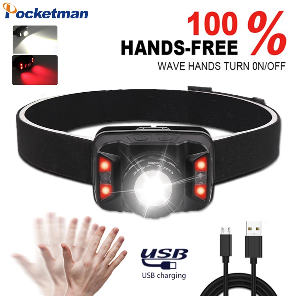 Налобный фонасветильник с датчиком движения суперъяркий Головной фонарь