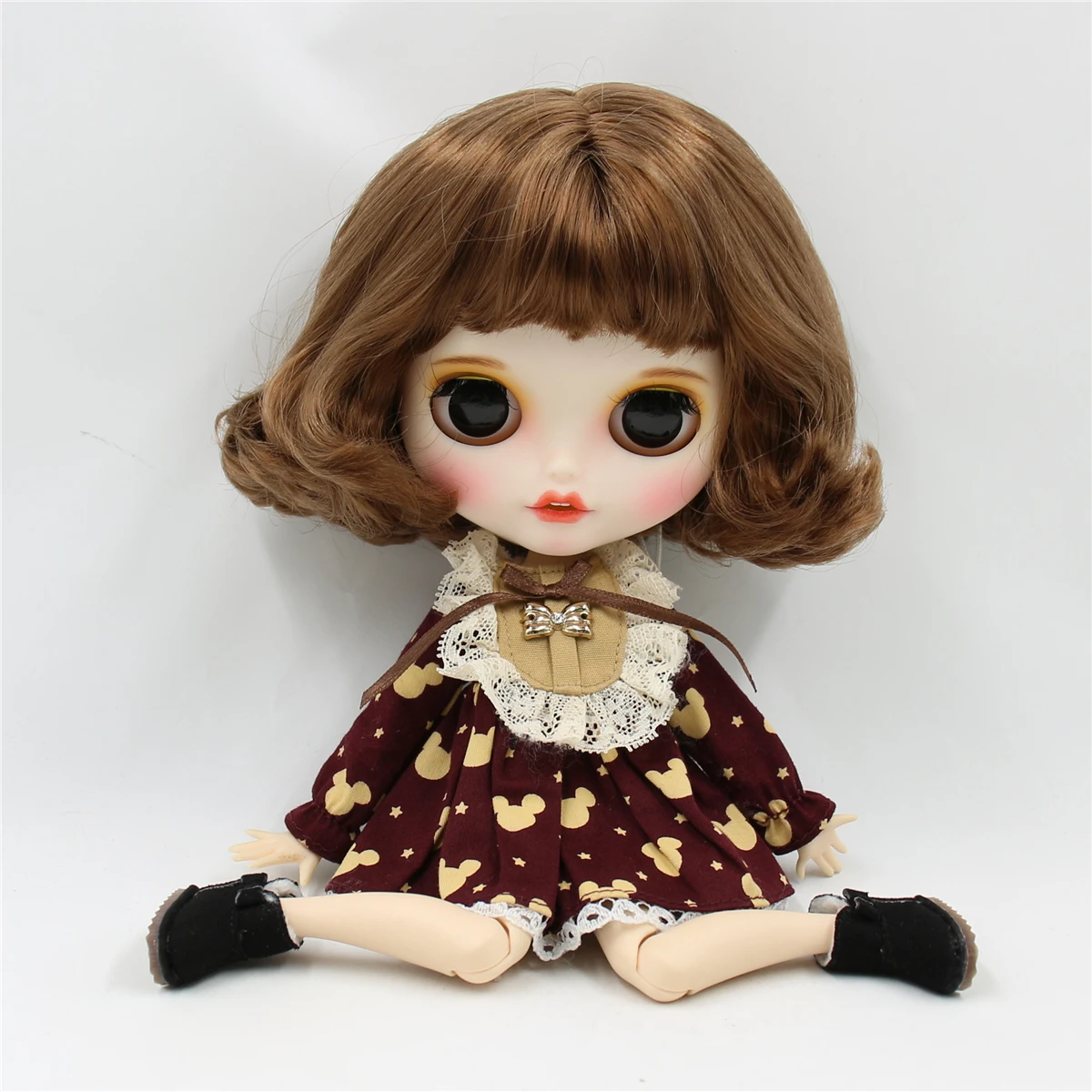 Ледяная фабрика blyth кукла 1/6 bjd белая кожа тела короткие каштановые волосы, новое матовое лицо с зубами, 30 см BL9158