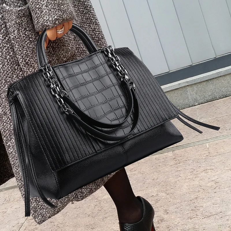 

Роскошные модные сумки-мессенджеры через плечо из натуральной кожи, новинка 2022, повседневные вместительные сумки-тоуты из крокодиловой кож...