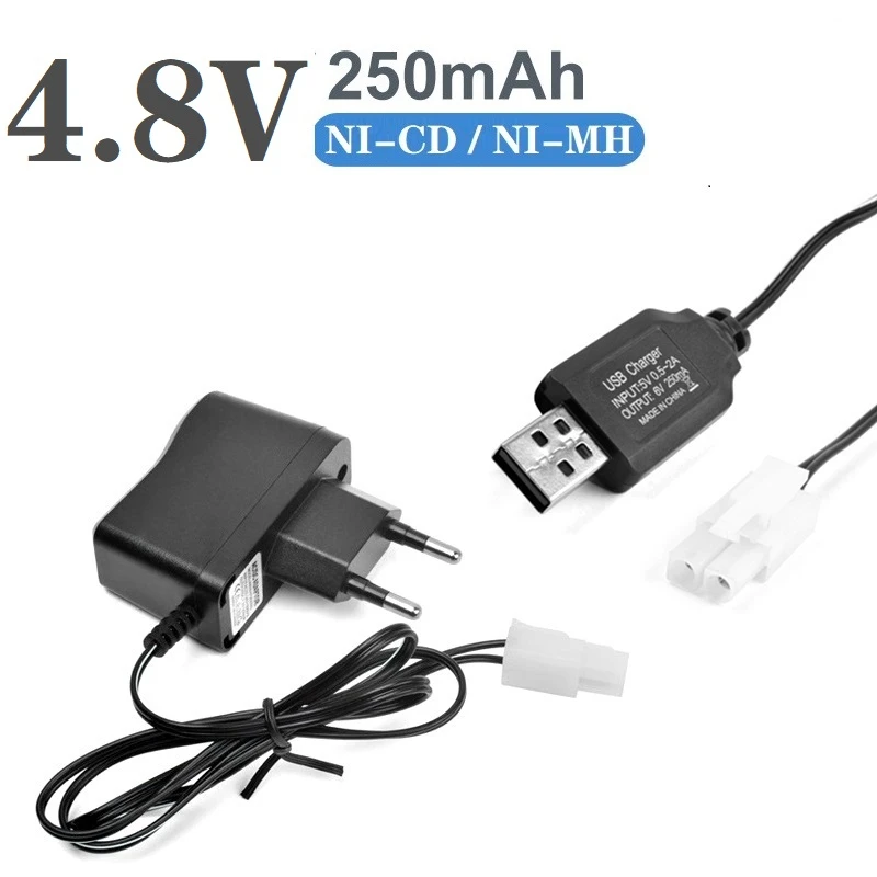 

100Pcs 4.8V 250mAh Charger For Ni-Cd Ni-MH Battery Pack EL6.2-2P KET-2P Tamiya Plug for RC Toys Robot Car Boat Tank 4.8v Charger