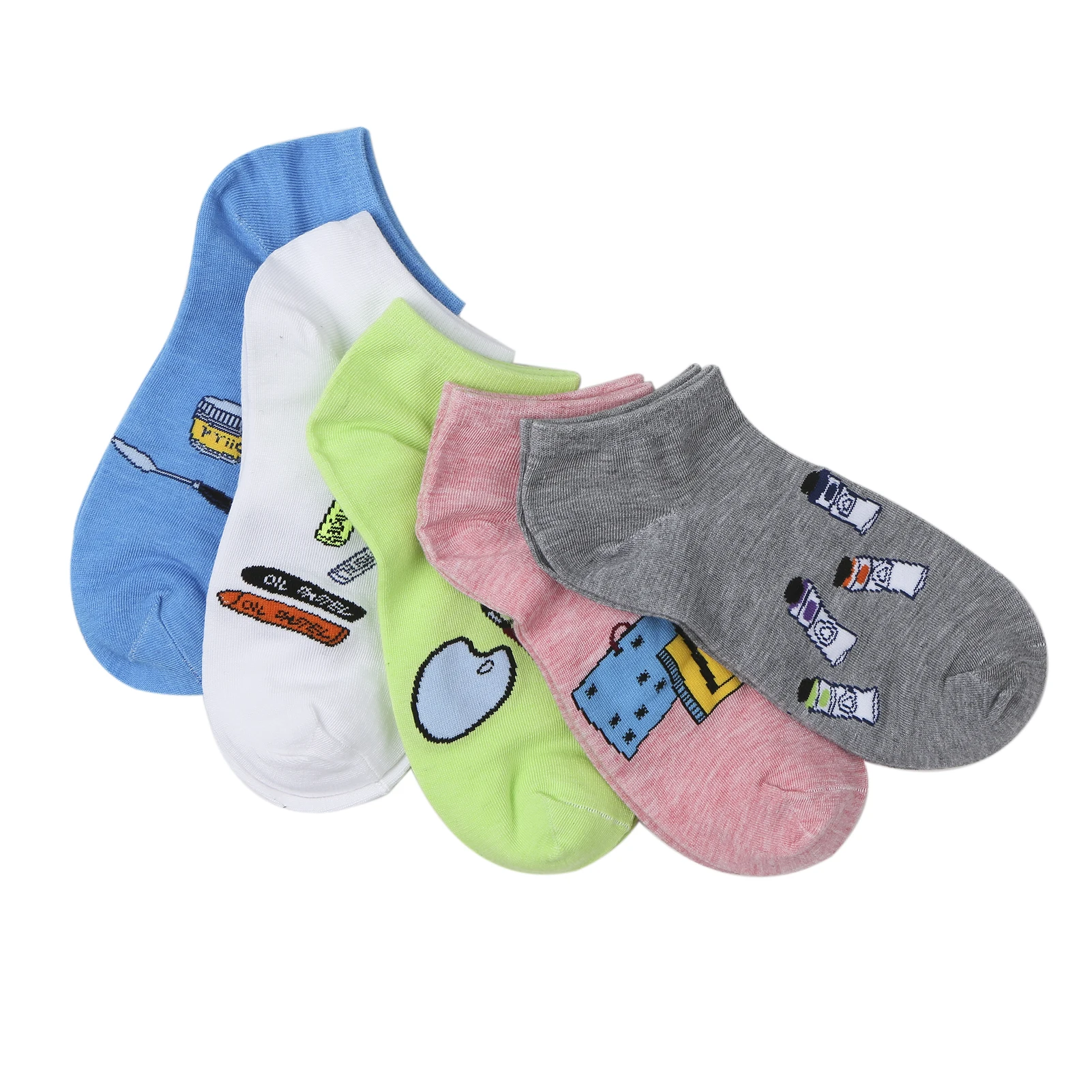 

5 Pairs Unisex Breathable Ankle Socks Low Cut Cartoon Casual Athletic Socks
