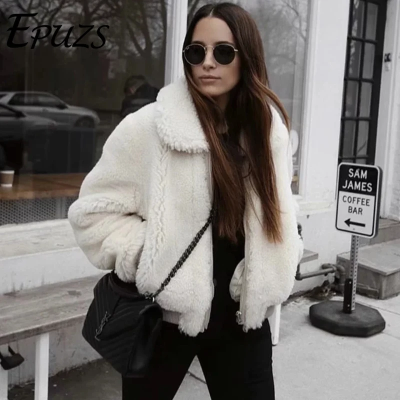 Winter warm white faux fur coat women 