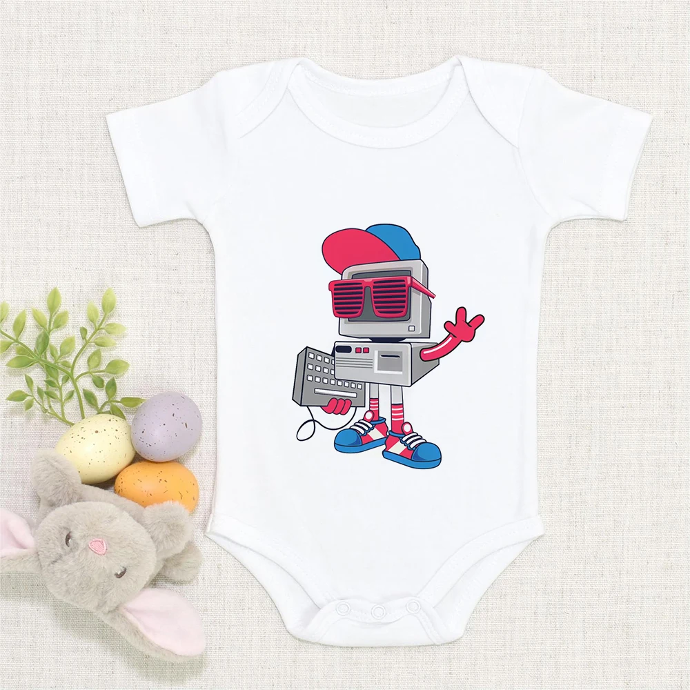 

Fashion Hip Hop Baby Clothes Cute Computer Robot Boys Girls Bodysuit Summer New Newborn Casual Romper Cozy Breathable Hot Sale