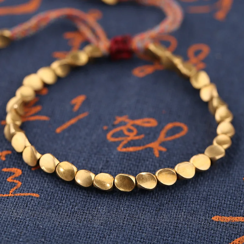 

Handmade Tibetan Buddhist Braided Cotton Copper Beads Lucky Rope Bracelet & Bangles For Women Men Thread Bracelets