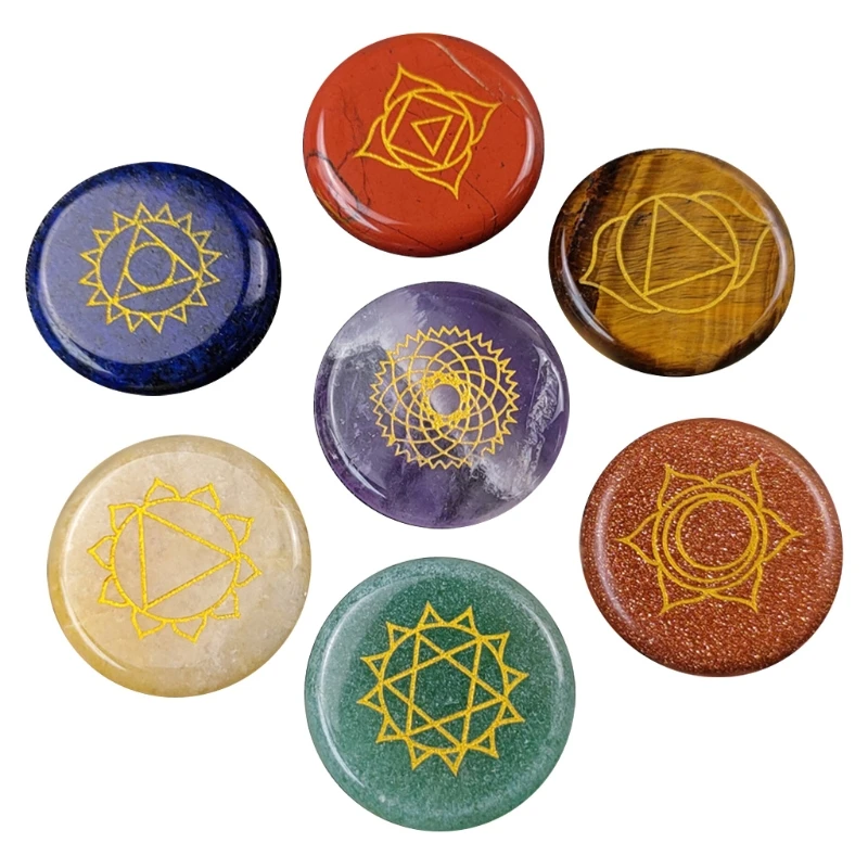 

Creative 7 Chakra Healing Energy Stone Small Ornament Set Tumbled Polished Chakras for Balancing Therapy Meditation Home