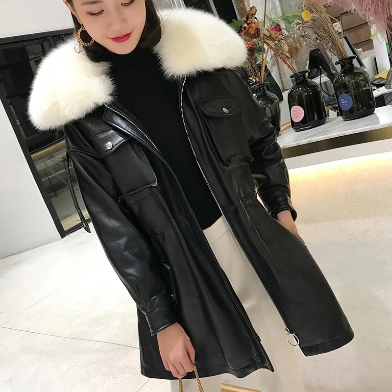 Korean Sheepskin Coat Female Jacket Real Genuine Leather Women Tops Fox Fur Collar Autumn Winter Pink Down Coats ZT1681 | Женская одежда