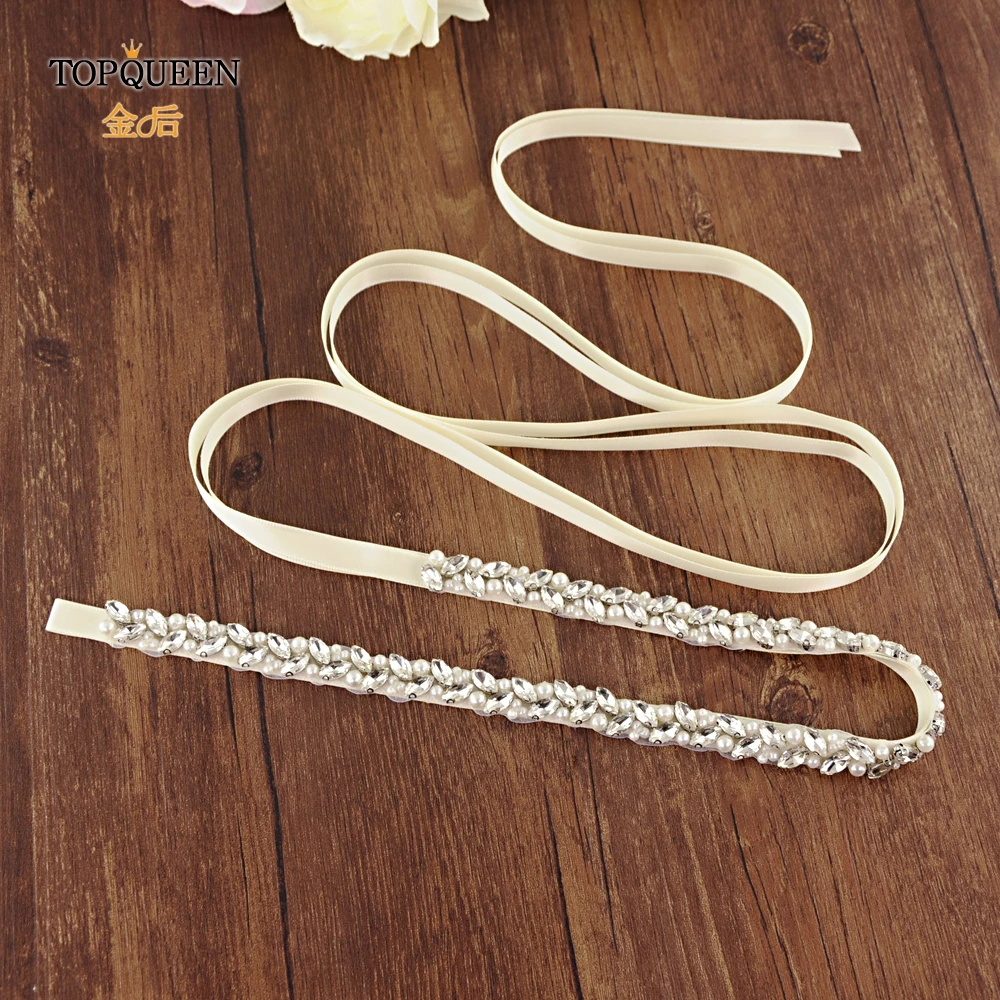 TOPQUEEN S383-S Wedding dress belt pearl Sliver diamond belt luxury rhinestone belt rhinestone trim applique bridal belt