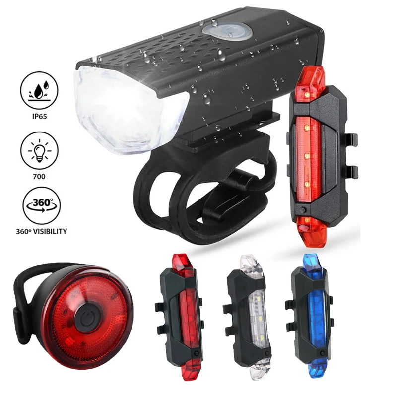

USB Rechargeable Bike Light MTB Bicycle Front Rear Back Taillight Cycling Headlight Bicycle Lamp Flashlight Bike Accessories