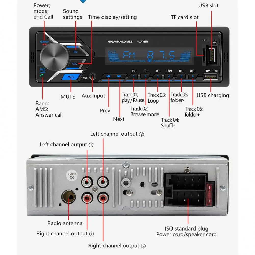 

12V Universal 7 Colors Light FM Radio Player Portable Handsfree Stereo USB MP3 Music Player for Car Center Control Modification