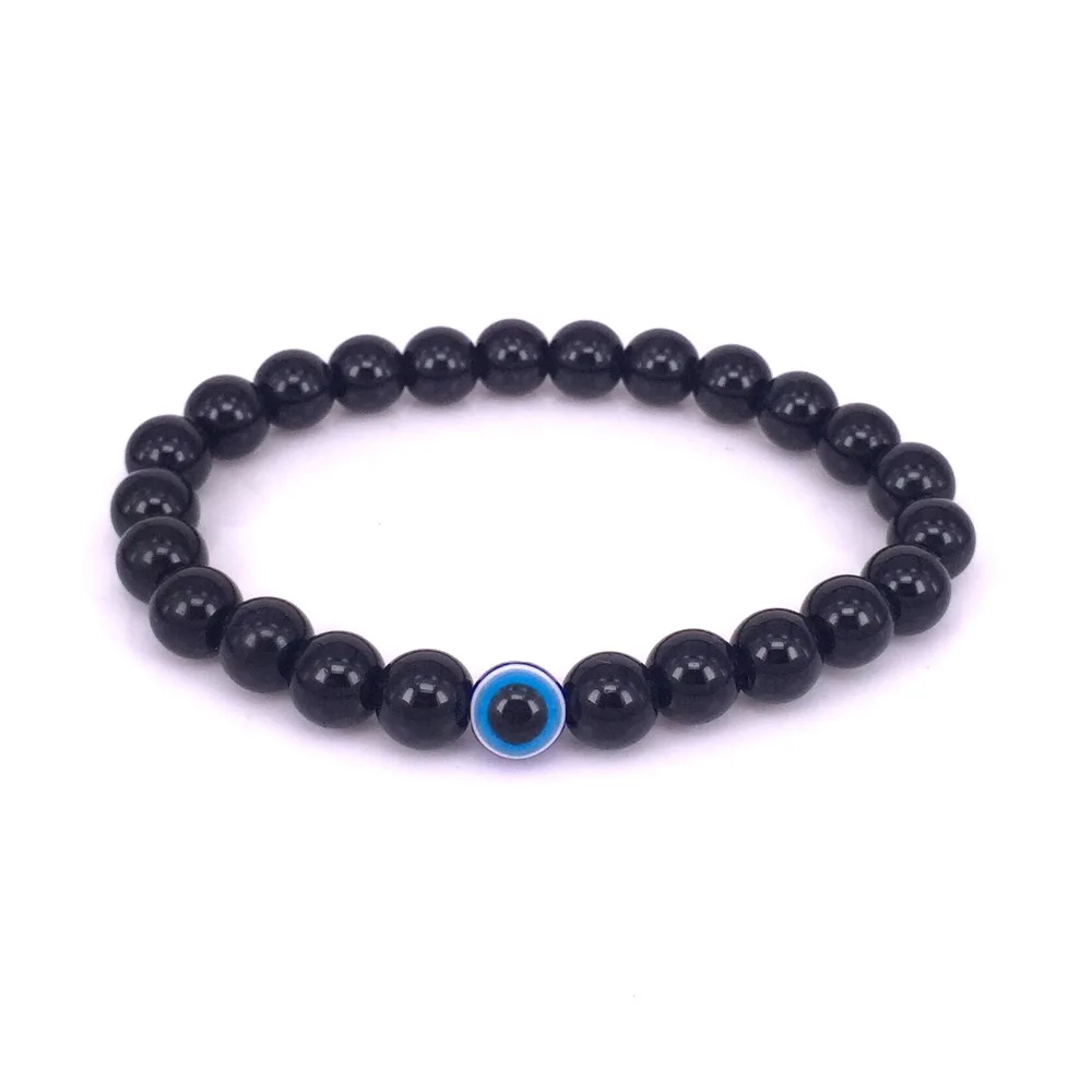 

Turkish Blue Eyes Beaded Bracelet European And American Obsidian Evil Eye Elastic Accessories Men Bangle Chain Women Jewelry
