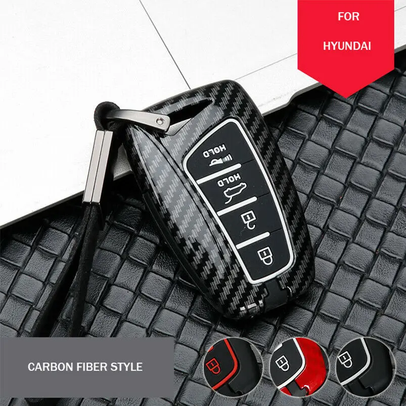 

Carbon Fiber Alloy Metal Car Key Fob Case Cover Bag for Hyundai Genesis Santa Fe Equus IX45 Tucson Car Key Cover Bag