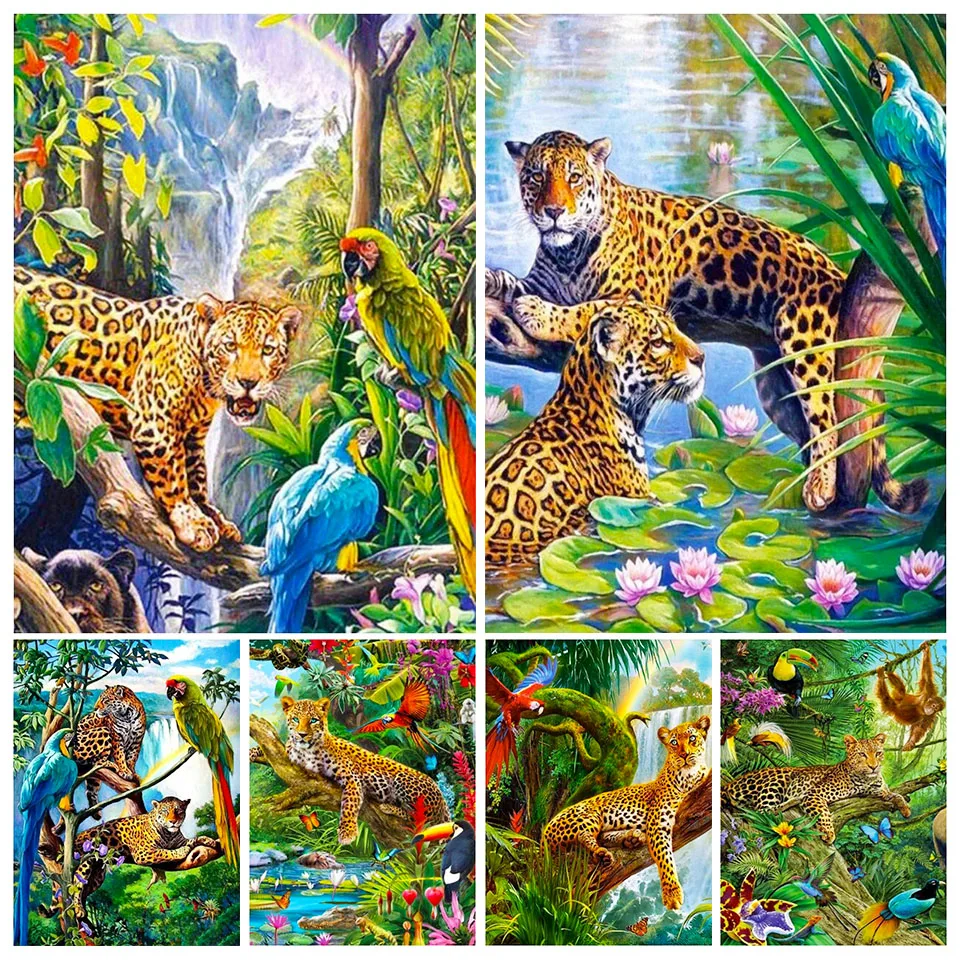 

5D алмазная живопись, животные, леопард, лес, мозаика стразы, картина, искусство, вышивка крестиком, набор «сделай сам», домашний декор, настен...