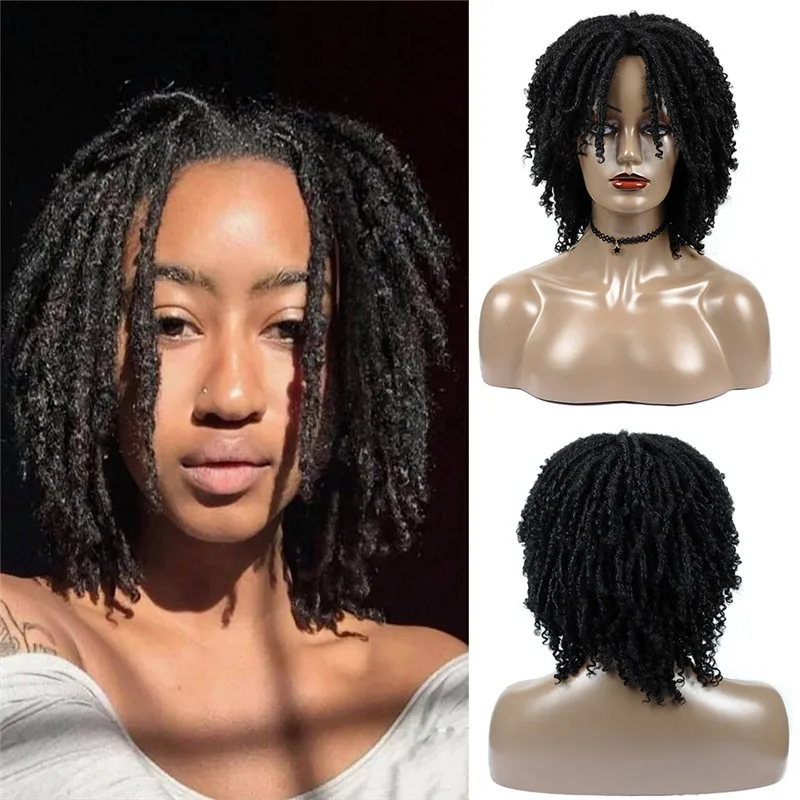 Short Dreadlock Twist Wig for African Women Soft Dread Twist Loc Crochet Wigs Black Synthetic Faux Locs Crochet Braided Wigs