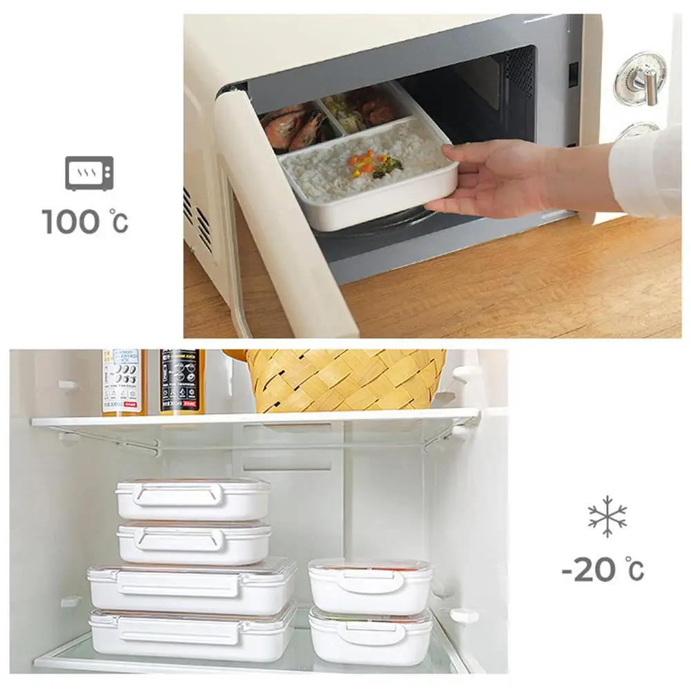 Microwave Box Portable 3 Compartments Food Container Microwave Lunch Box Independent Lattice ABS Bowl For Children Adult images - 6