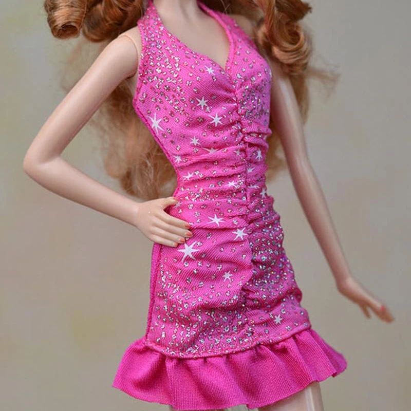 Розовое платье без рукавов с V-образным вырезом для куклы Барби наряды вечернее