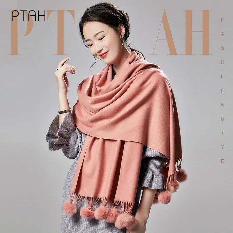 

[PTAH] Women's Woolen Scarves Autumn Winter New Warmer Softer Shawl Wrap Scarves Comfortable Stole Temperament Elegant 185*70cm