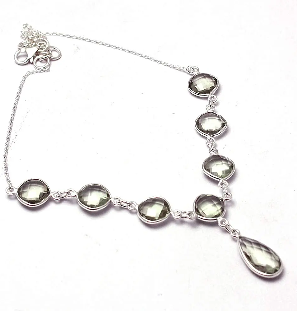 

Genuine Green Amethyst Necklace 925 Sterling Silver, 45 cm,2SN0117