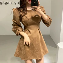 Женское короткое платье с круглым вырезом Gaganight однотонное