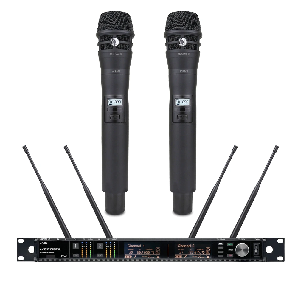 Original MiCWL AD4D Digital Wireless Dual AD2 KSM8 Microphone System 4 Antenna Diversity Karaoke DJ Raidio UHF Mics Sets Black