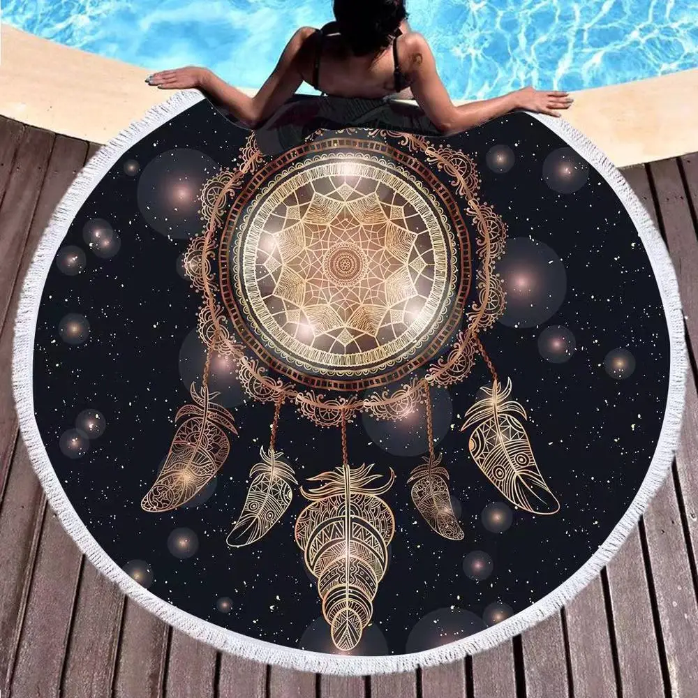 

Fantasy Luxury Beach Towel Black Chakra Turtle Mandala Geometry Cushion Bathroom Diameter 150cm Microfiber NonSlip Beach Mat New