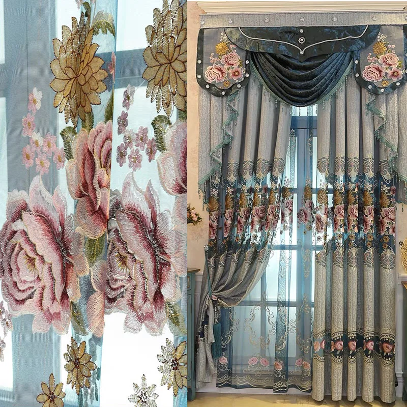 Европейские роскошные шторы с вышивкой для салона прозрачная тюль на окна