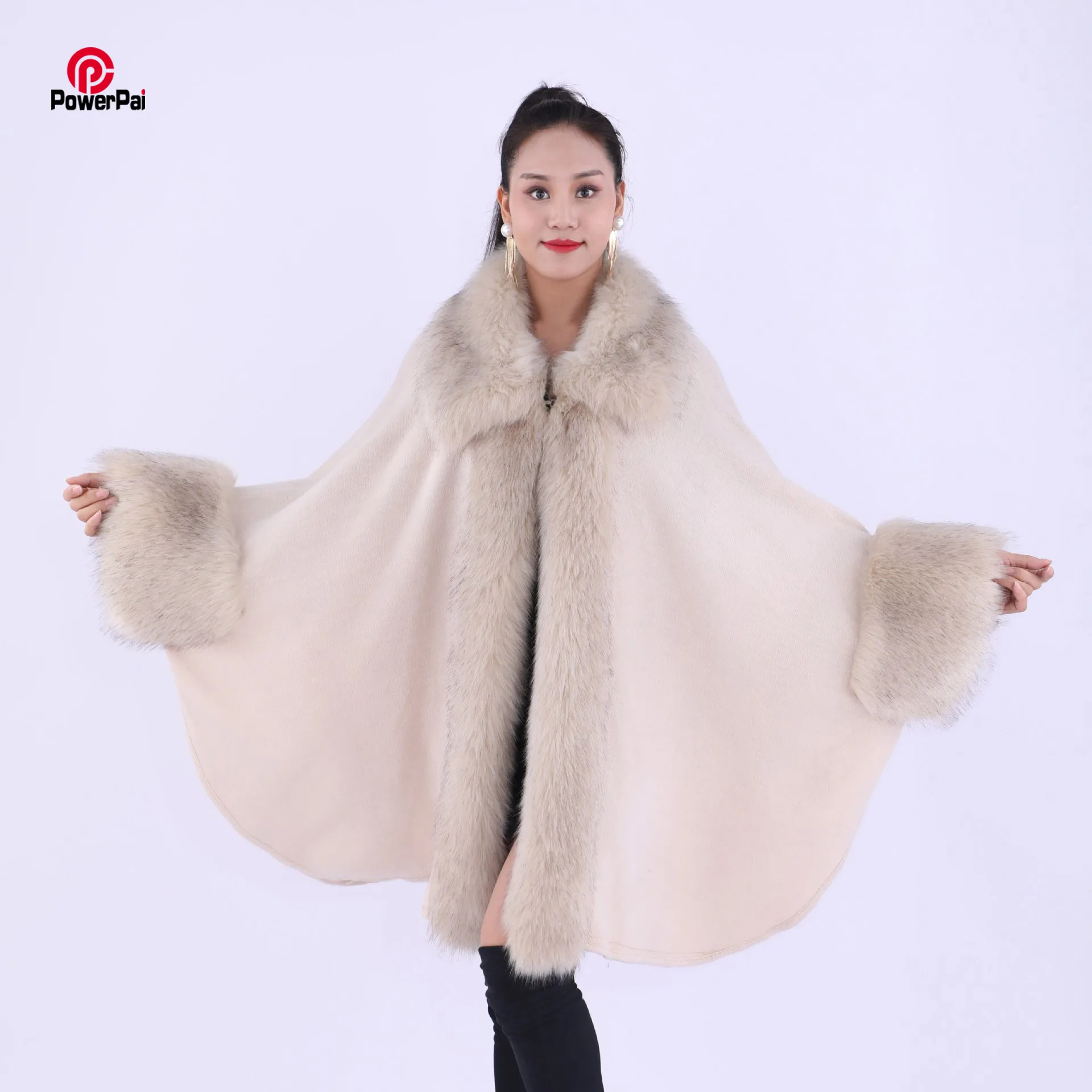 Роскошное пальто с лацканами из искусственного лисьего меха шаль накидка