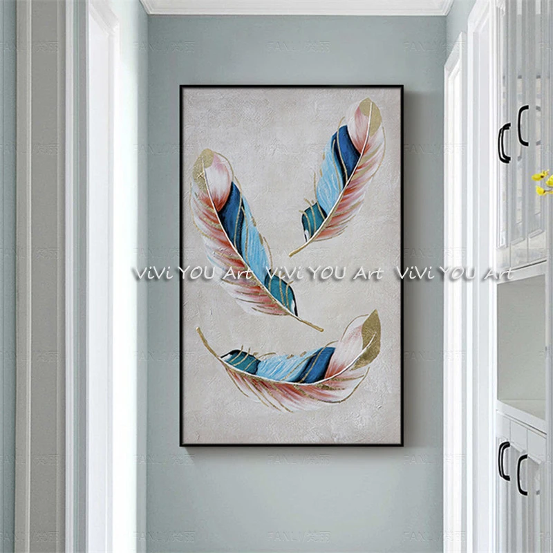 Золотое перо ручной работы картина маслом настенная абстрактная живопись холст