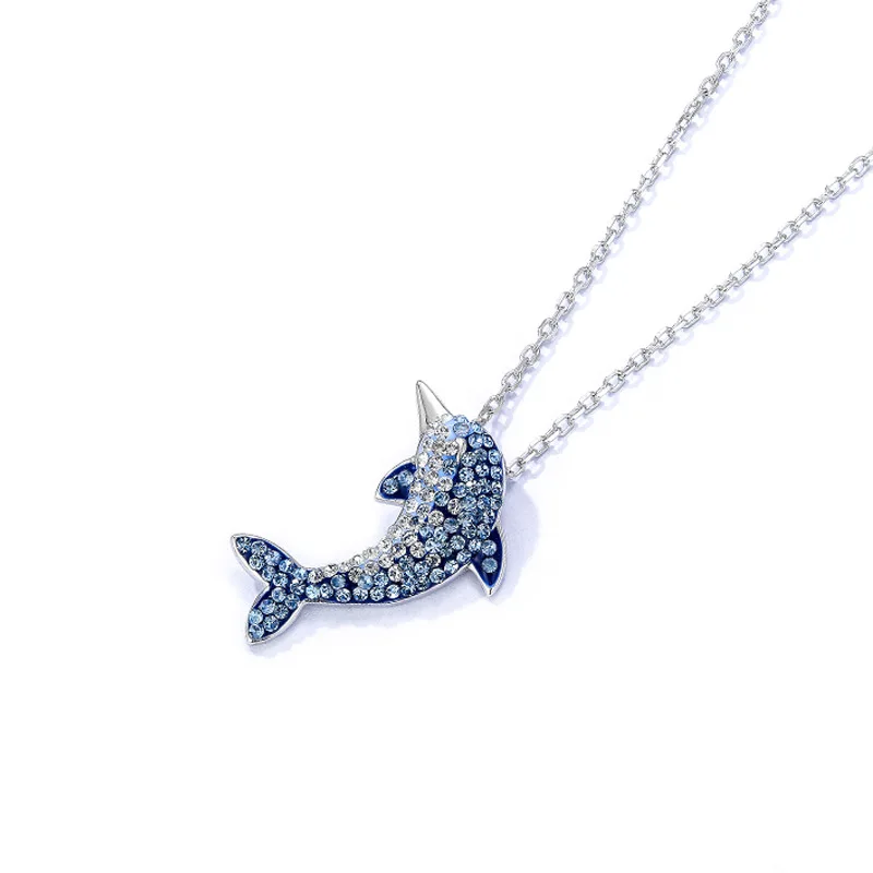 

Tiktok Blue Gradual Dolphin Necklace S925 Silver , Female Pendant , Pendant Sweater Chain Beads Women 925 Fashion TRENDY Wedding