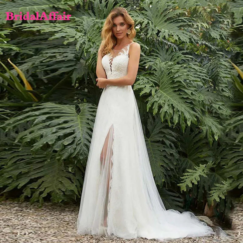 

Женское свадебное платье без рукавов, с разрезом спереди и открытой спиной