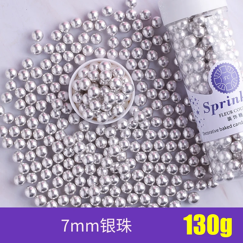 7mm silver 130g Съедобные жемчуг Цветной Сахар Бусины помадный кекс своими руками выпечки льда крем-Шоколад для декорирования вестибюлей конфеты Мармеладные декорирование выпечки - Цвет: 7mm silver 130g