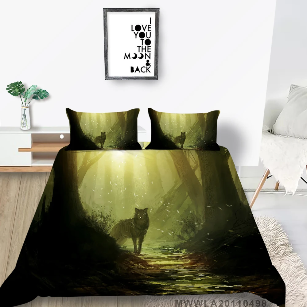 

Nature Bed Set Wolf In The Forest Mysterious Duvet Cover Cartoon Full Single Double King Twin Queen Bedding Set For Kids