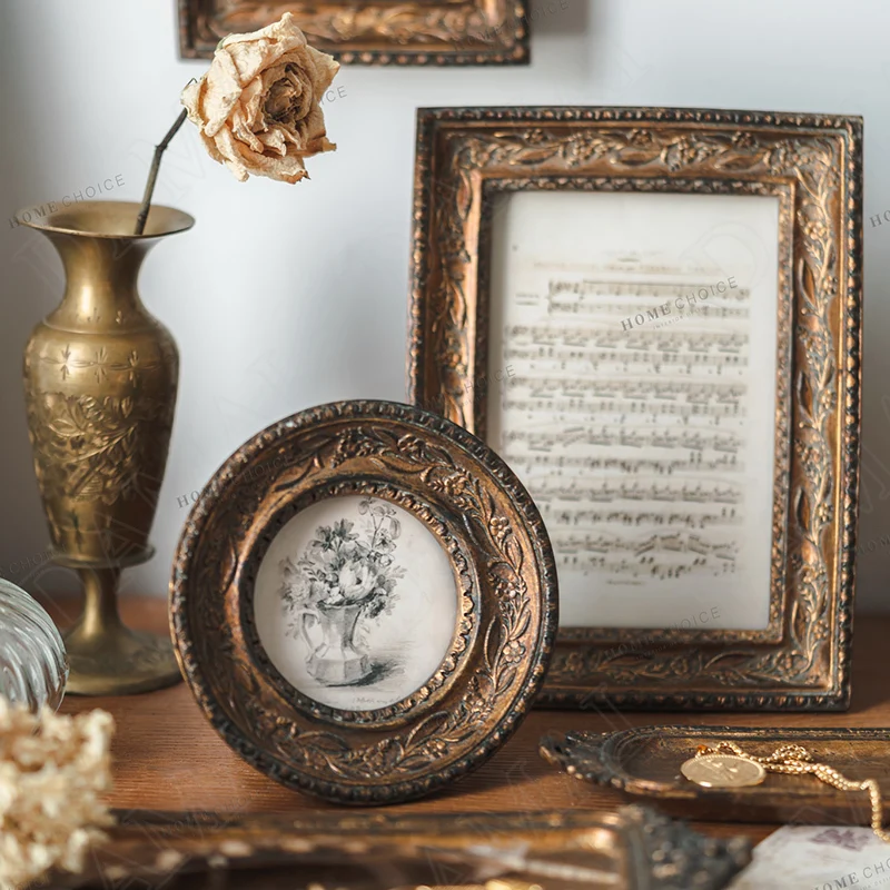 

European Resin Photo Frame Gold Relief Carved Flower Bedroom Bedside Picture Frames Living Room Retro Home Decoration Ornaments