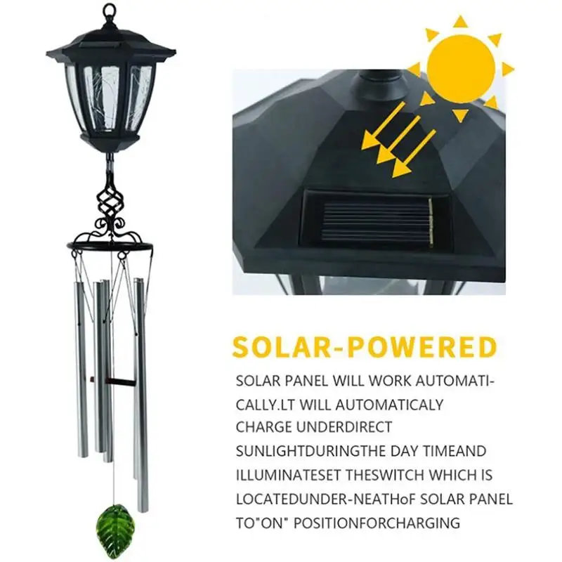 

Solar Windchime Lamp Hanging Light Aluminum Tube Pendant Wind Chime Bell LED Lantern Outdoor Yard Home Waterproof Windchime Lamp