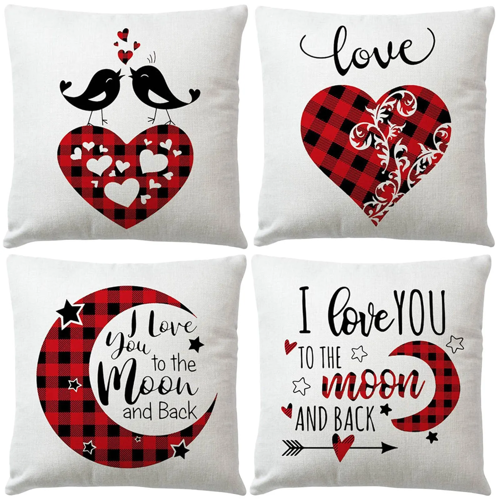 4 шт ко Дню Святого Валентина Красное подушка в клетку для стула крышка комплект