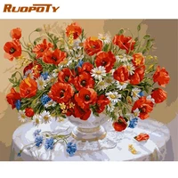ruopoty diy painting by numbers red flowers picture colouring zero basis handpainted diy gift home decor oil painting