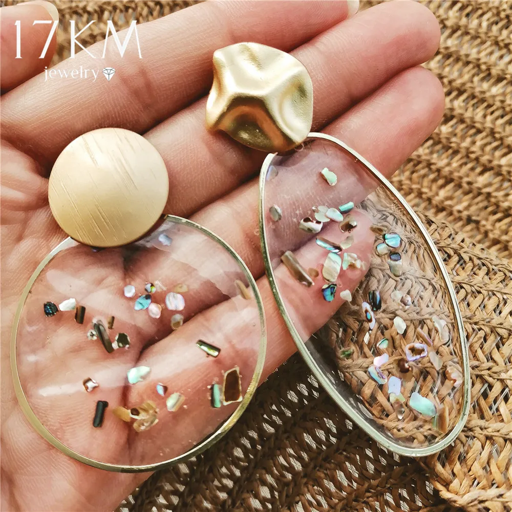 17 км большие серьги большие серьги-подвески из смолы для женщин Boho Золотая оболочка геометрические висячие серьги модные корейские драгоценности