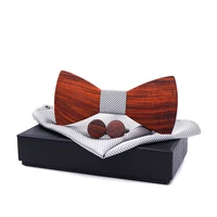 linbaiway striped wooden bow tie hanky cufflinks set for mens suit wood bowtie cuff button gravata skinny cravate with box