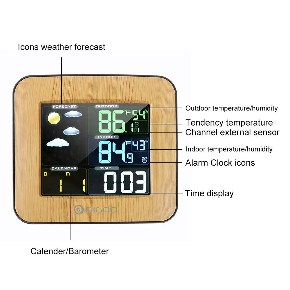 weather station wireless indoor outdoor weather station wifi outdoor thermometer digital led calendars table clock alarm clock free global shipping