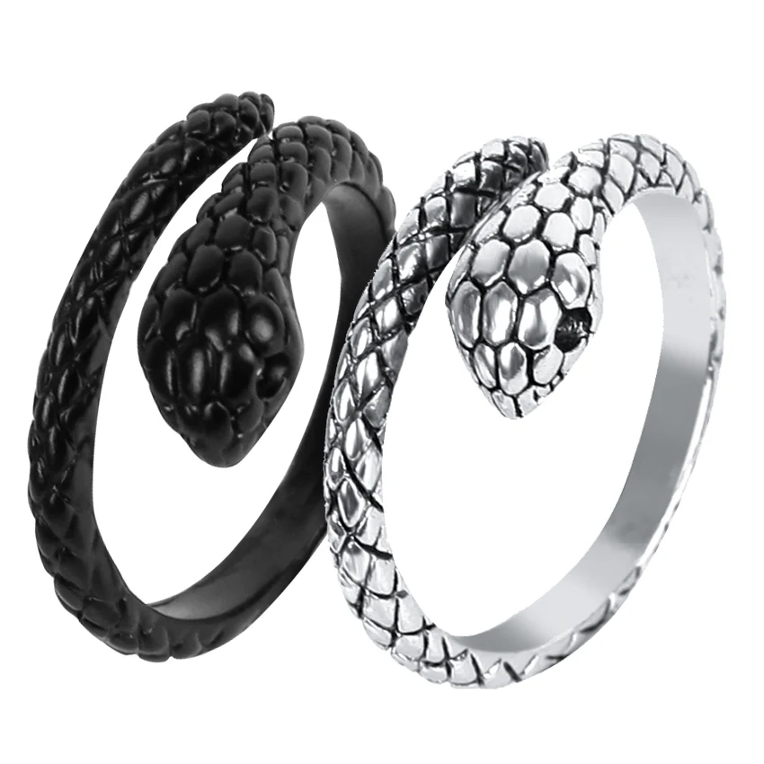 

Cute Black & Silver Spirit Snake Rings Gothic Men Women Winding Snake Ring Jewelry Unique Stainless Steel Adjustable Open Ring