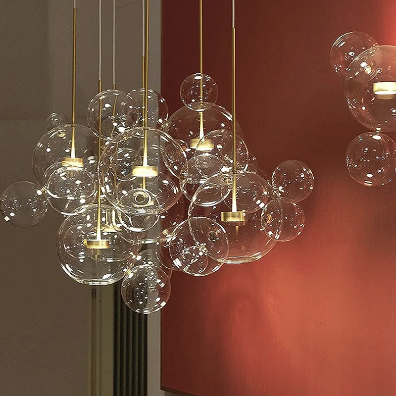 Modern Creative Transparent Glass Ball Bubble LED Chandelier Nordic Living Room Kitchen Lighting Fixture Dining | Лампы и освещение