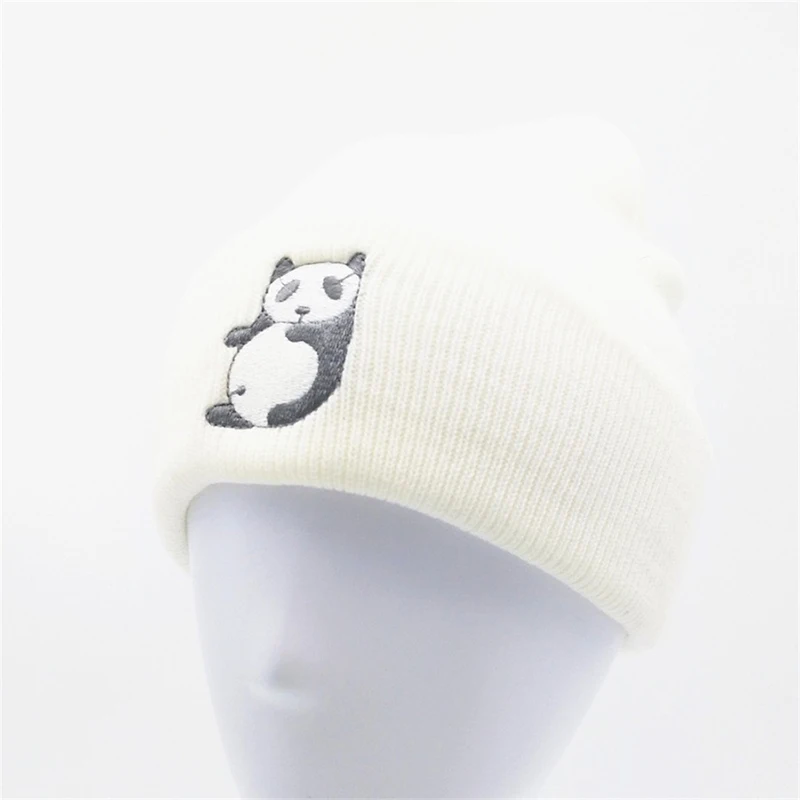 

2021 Autumn and Winter Women's Embroidered Panda Cartoon Woolen Hat Hot Style Ski Hat Piled Bow Knitted Hat
