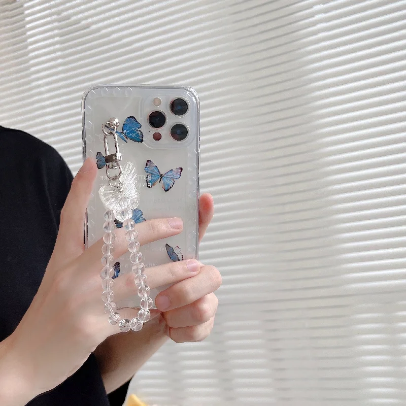 Корейский Прозрачный чехол для телефона с изображением голубой бабочки и
