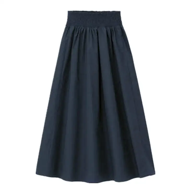 Navy Blue New Spring Autunm Elegant maxi long Skirts Womens Office Skirt Cotton linen plus size 5XL 6XL 7XL elegant skirts - Цвет: Navy Blue